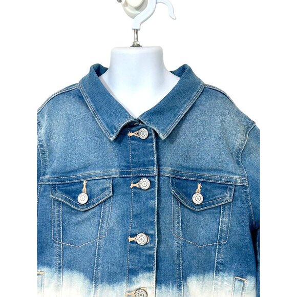 Old Navy Girls Denim Jacket Tie Dyed Ombré Blue L 10-12 Buttons Collar Pockets - Picture 4 of 11